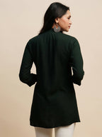 Dark Green Rayon Embroidered Top - Tarini