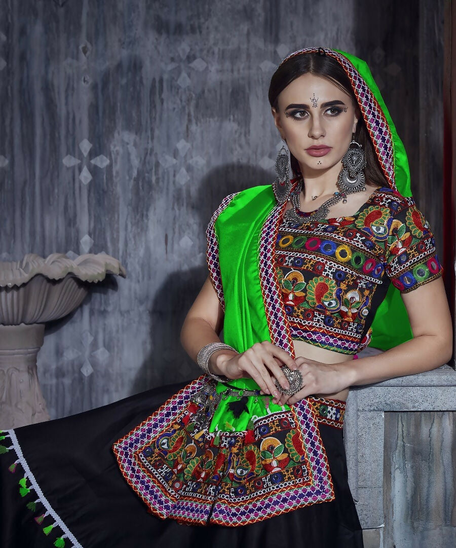 AI Fashion Black Art Silk Designer Navratri Lehenga Choli Collection