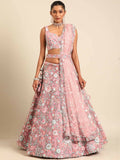 House of Panchhi Pink Net Sequins, Mirror and thread embroidery Lehenga choli & Dupatta