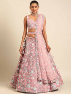 House of Panchhi Pink Net Sequins, Mirror and thread embroidery Lehenga choli & Dupatta