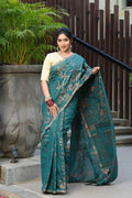 Beatitude Green Cotton Floral Jamdani Saree