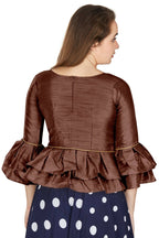 Aastha Fashion Women's Coffee Art Silk Bell Sleeves attire with Poly Cotton Lining Blouse