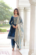 Joban Fashion Blue Readymade Kurta Set With Sequence embroidery Work - Distacart