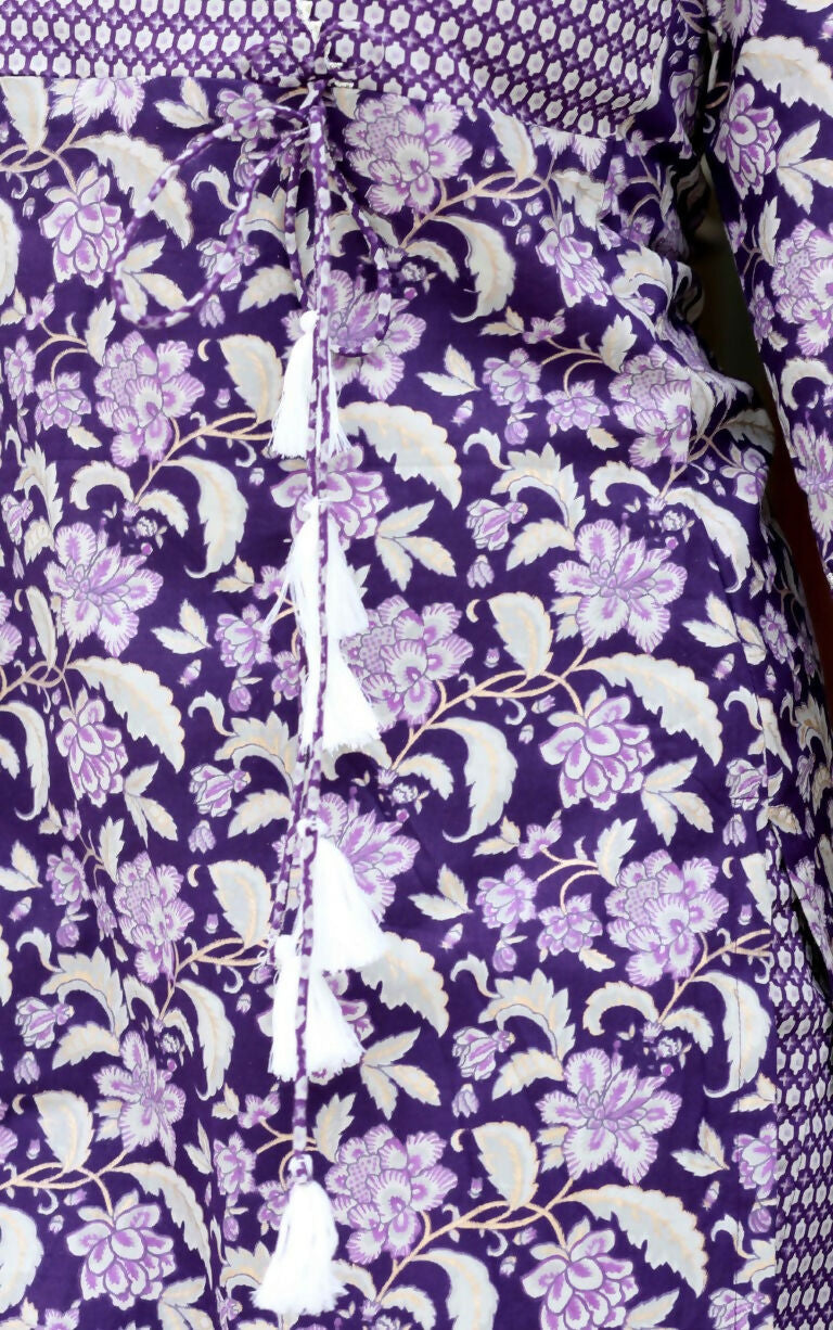Miravan Women's Floral Block Printed Purple Angrakha Kurta And Palazzo With Dupatta Set