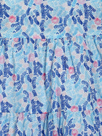 Manet Girls Cotton Layer Frock Leaf Printed - Blue
