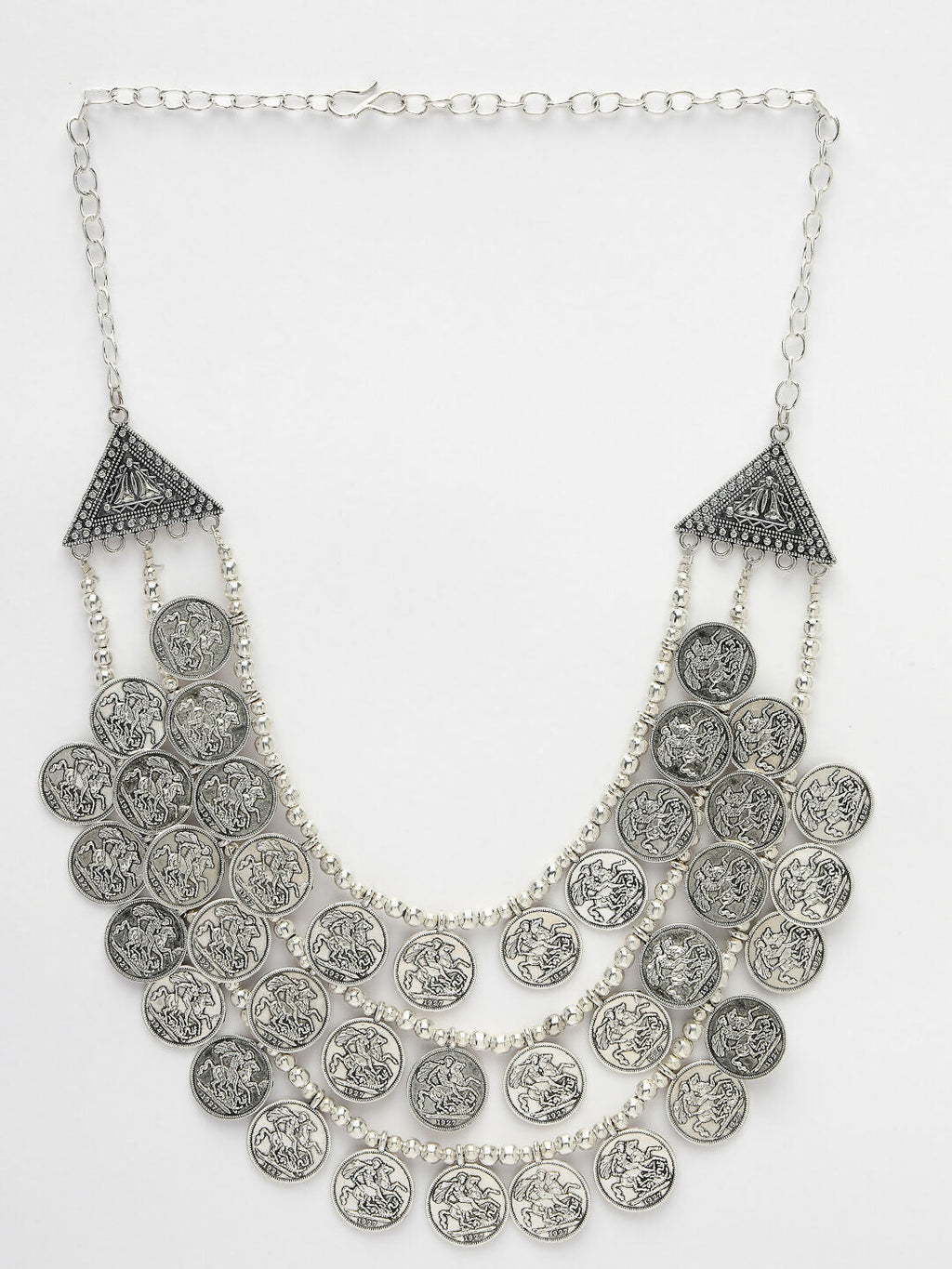 NVR Women's 3 Layered Artificial Beads German Silver Oxidised Necklace