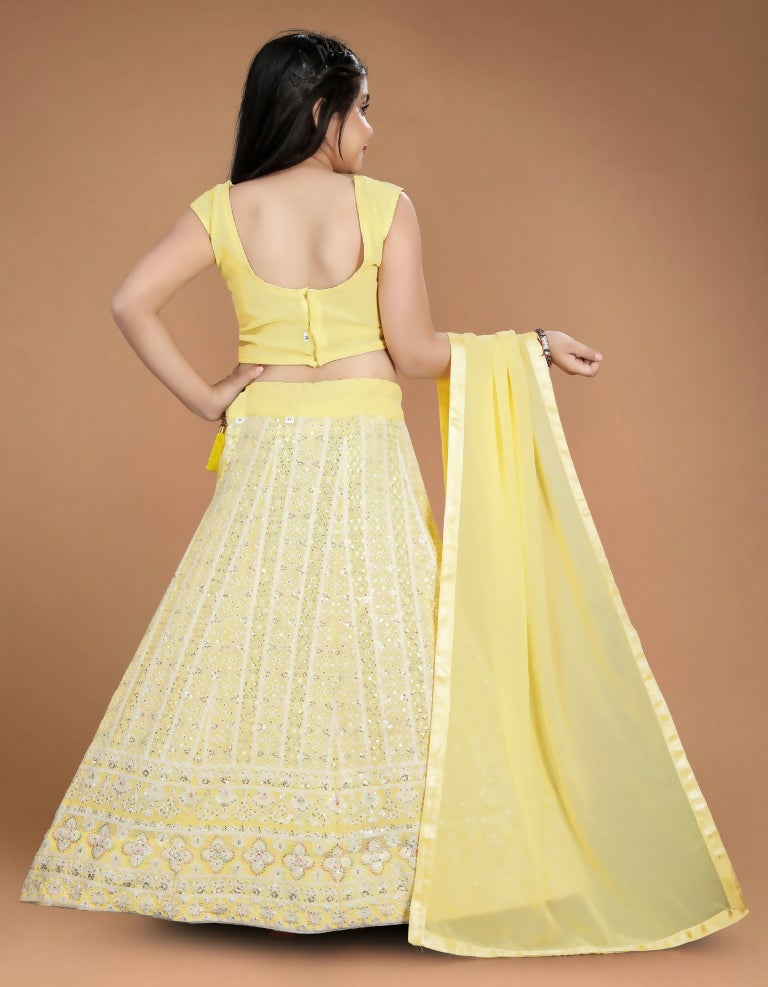 Wedding Designer Yellow Heavy Fox Georgette Kidswear Lehenga - Aaradhna