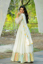 Joban Fashion White Chinnon Silk Sequence Embroidery Work Readymade Kurta Set - Distacart