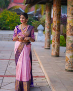 DEIANA'S Beautiful Designer Golden zari Soft Lichi Silk Saree - Pink