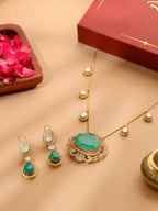 Natural Stones Antique Finish Earrings and Necklace set - Ruby Raang