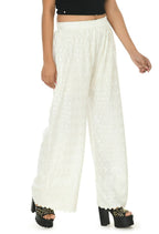 Mominos Fashion Moeza Reyon Cotton Off White Color Chikan Work Palazzo