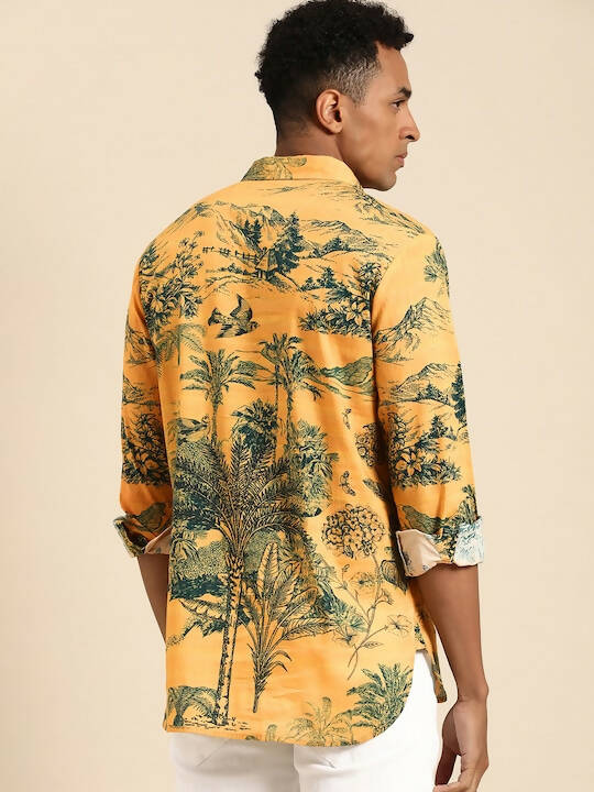 Yellow Men Pure Cotton Relaxed Floral Opaque Printed Casual Shirt - Mahotsav