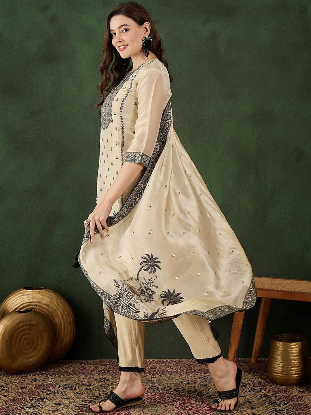 Sangria Embroidered Kurta & Trouser With Dupatta