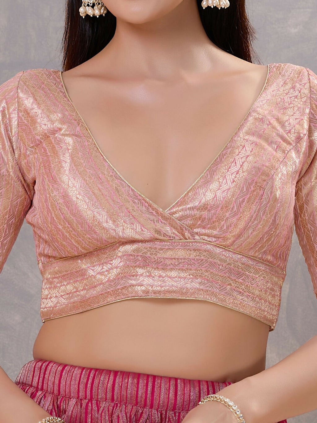 Joban Fashion Women Jacquard Light-Pink Stitched Blouse