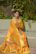 Jyoti Fashion Women's Yellow Paithani Silk Zari Woven Saree with Blouse