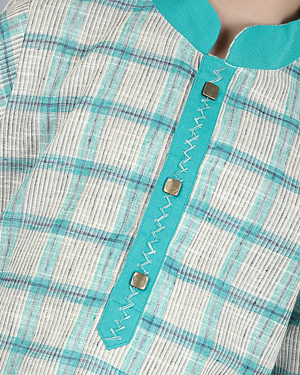 Joban Fashion Kids Island Cotton Full Sleeves Striped Kurta and Pyjama- Teal Blue - Distacart