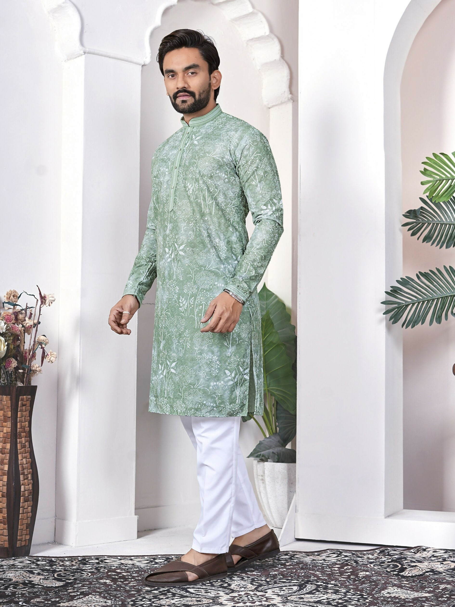 Anaita Sea Green Digital Printed Work Cotton Straight Kurta