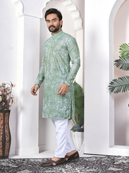 Anaita Sea Green Digital Printed Work Cotton Straight Kurta