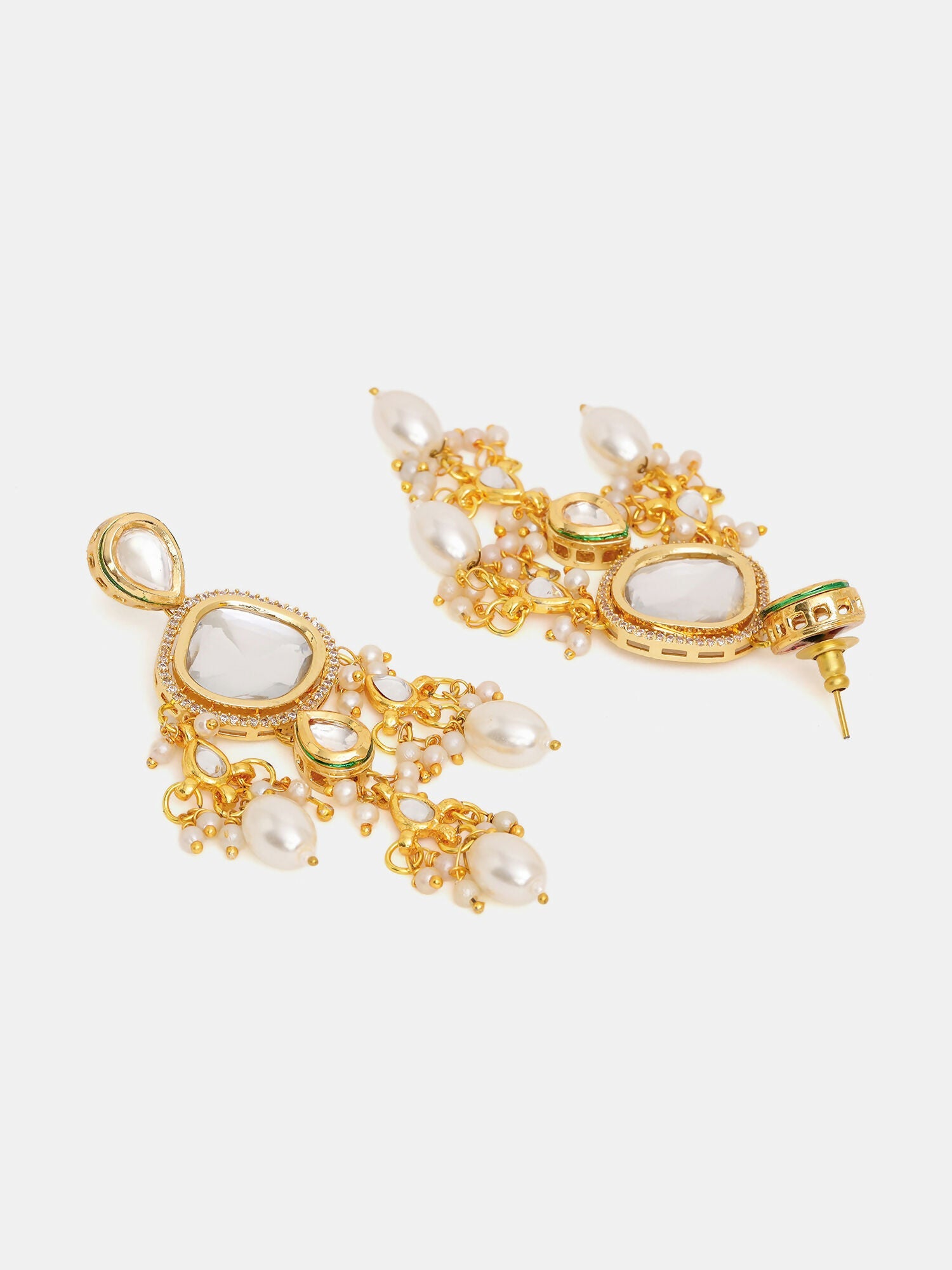Ruby Raang 22k Gold Polished Kundan Earrings With Pearls - Distacart