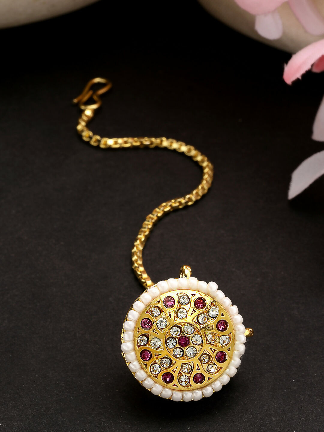 NVR Women's Gold-Polished CZ Stone-Studded Borla Maang Tikka - Distacart