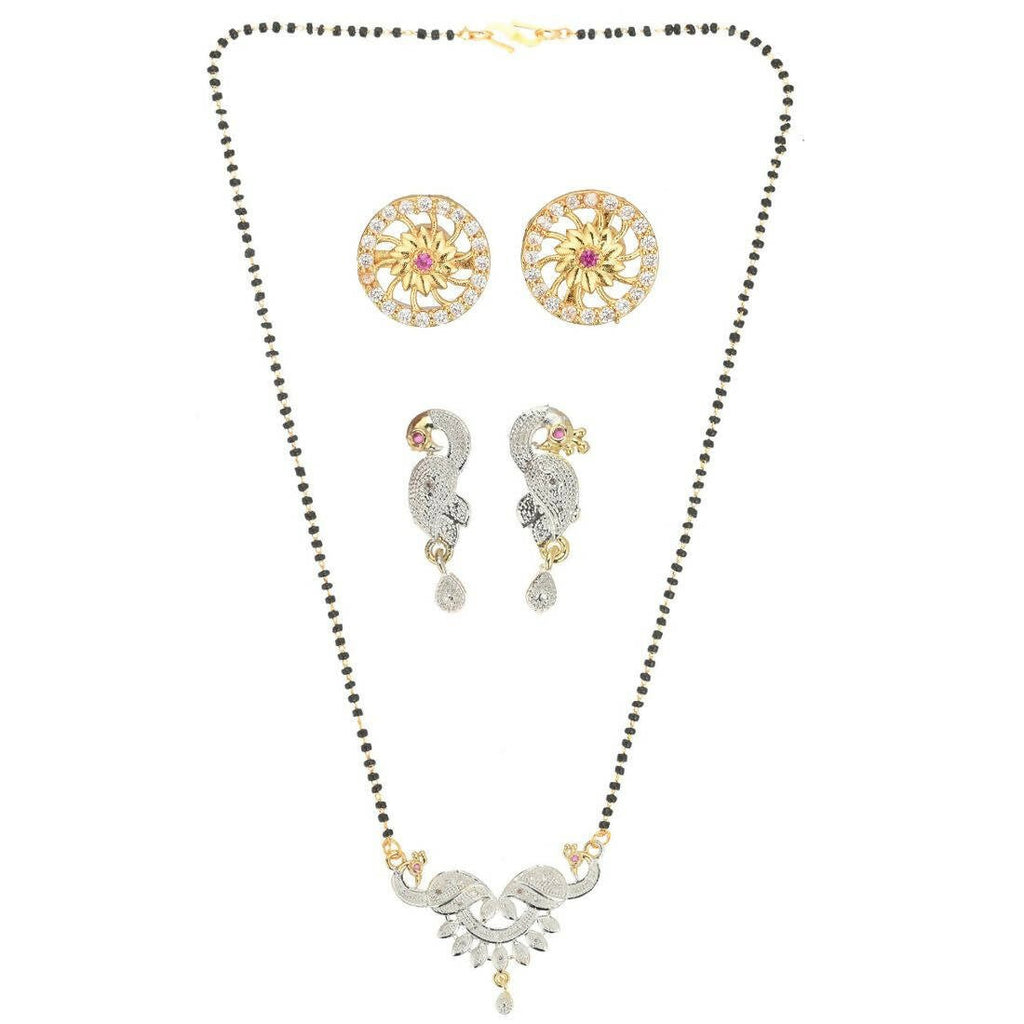 AanyaCentric Gold-Polished Mangalsutra with Pendant, 2 Pair Earrings