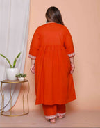 Miravan Womens Plus Size Floral Embroidered Rust Straight Cotton Kurta & Palazzo With Dupatta Set - Distacart