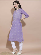 Cheera Women Stylish Hand Block Printed Cotton Blend Flared Kurta - Purpale