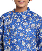 Manet Boys Full Sleeves Flower Printed Ethnic Shirt - Blue