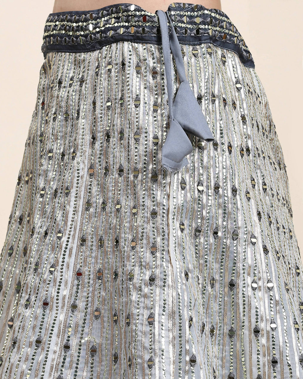 Grey Organza Mirror With Coding Work Lehenga Choli with Dupatta - Tanya