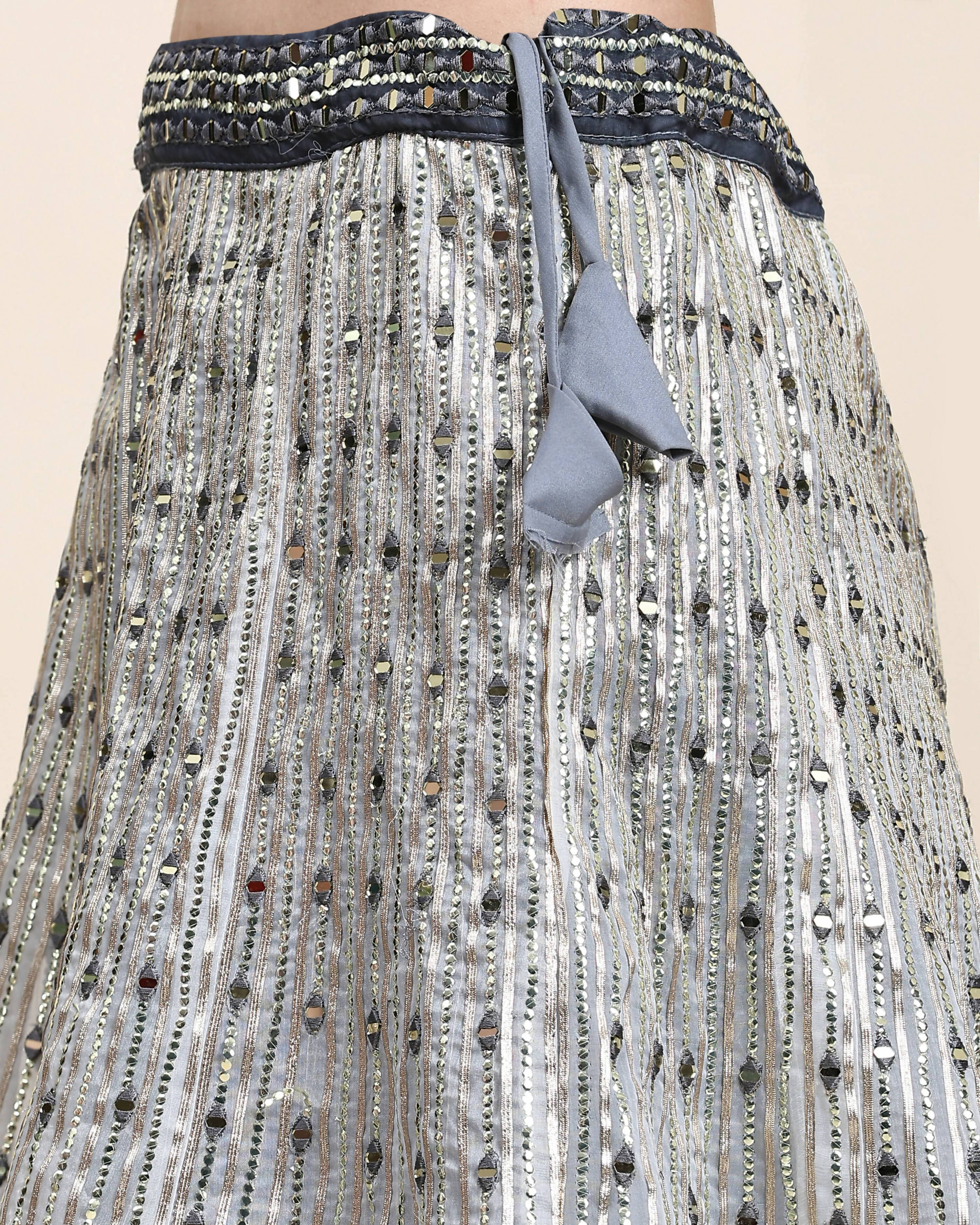 Grey Organza Mirror With Coding Work Lehenga Choli with Dupatta - Tanya
