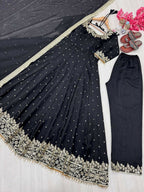 Teeya Creation Black Color Pure Vichitra Silk Embroidery Work Party Wear Gown - Distacart