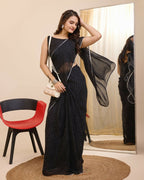 Black Georgette Designer Printed Ready To Wear Saree - Ibiza