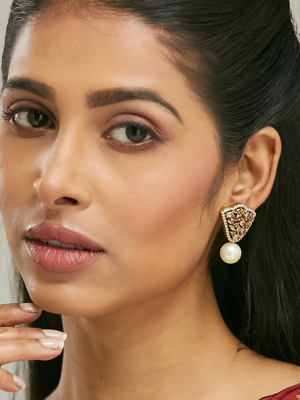 Nuyug 22K Gold-Plated Elegant Zircon Stone Studded & Pearls Drop Stud Earrings - Distacart