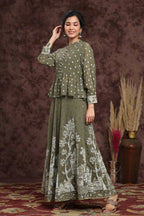 Juniper Women Olive Georgette Printed Flared Lehenga Choli Sets - Distacart