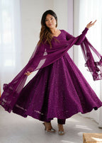 Joban Fashion Wine Kurta Set Georgette Sequence Embroidery Work - Distacart