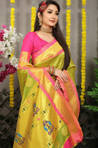 Jyoti Fashion Women's Green Banarasi Silk Zari Woven Saree with Blouse