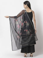 Myshka Women Black Rayon Solid Sleeveless Round Neck Kurta With Sharara & Dupatta Set