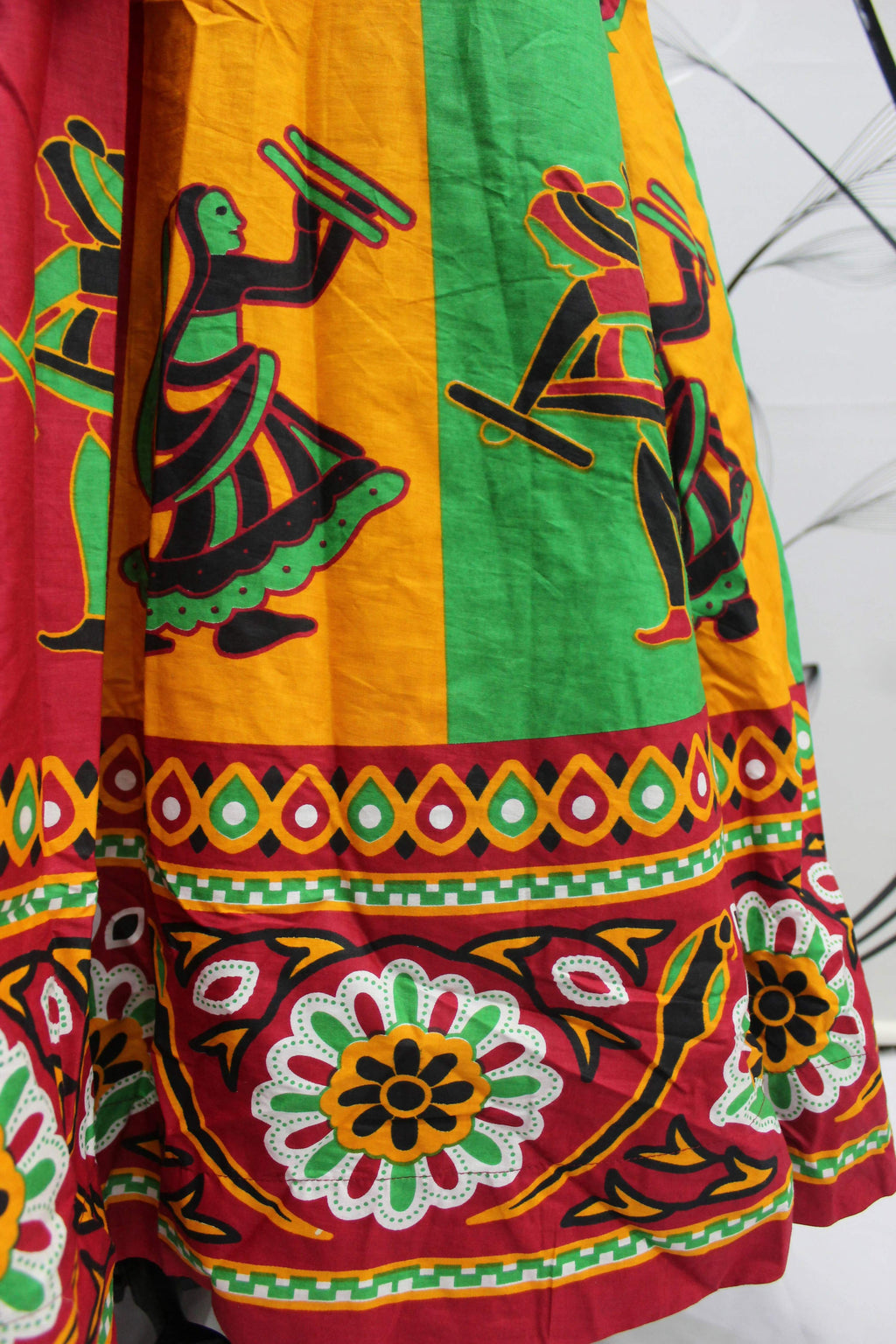 Multi Color Pure Cotton Hand Block Print Navratri Lehenga Choli with Dupatta - Raas