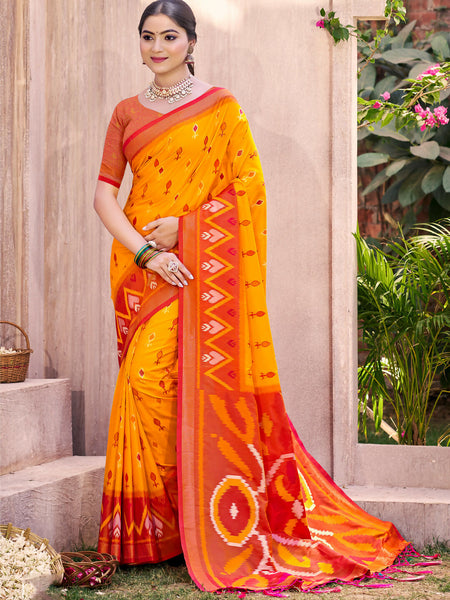 Shree Shyam Fashion Yellow Pochampally Silk Saree