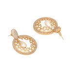 Nuyug 22K Gold Plated Cubic Zirconia Studded Contemporary Moon Shaped Pearl Drop Chandbalis - Distacart