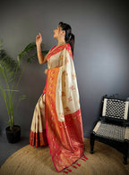 Joban Fashion Banarasi White Woven Soft Silk Saree - Distacart