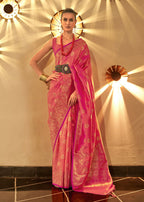 Trendy Weaving Silk Hot Pink Designer Saree - Emponline