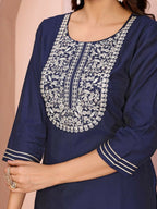 Joban Fashion Women Navy Blue Roman Embroidery Stitched Kurta Set - Distacart