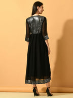 Myshka Women's Black Fit and Flare Party Dress - Distacart