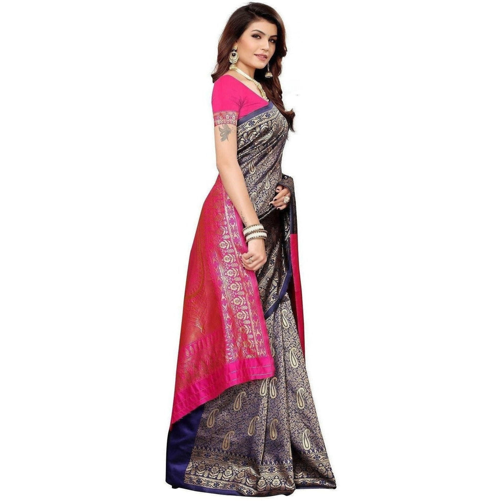 Vamika Banarasi Jaquard Blue Weaving Saree (BANARASI 02)