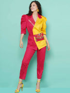 Women Republic Pink And Yellow Cotton Silk hand Embellished Coord set with Pouch - Distacart