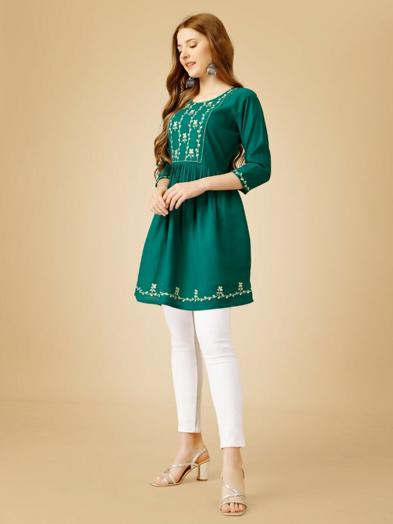 Jyoti Fashion Women's Rama Viscose Rayon Embroidered Casual Top