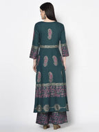 Aniyah Rayon Teal Blue Color Block Print Anarkali Kurta (AN-221K)