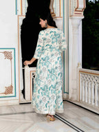 Miravan Women's Light Green Cotton Gotapatti And Lace Border Birds And Leaf Anarkali Kurta