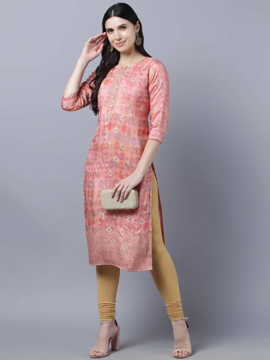 Myshka Stylish Pink 3/4 Sleeve Women's Kurta - Distacart